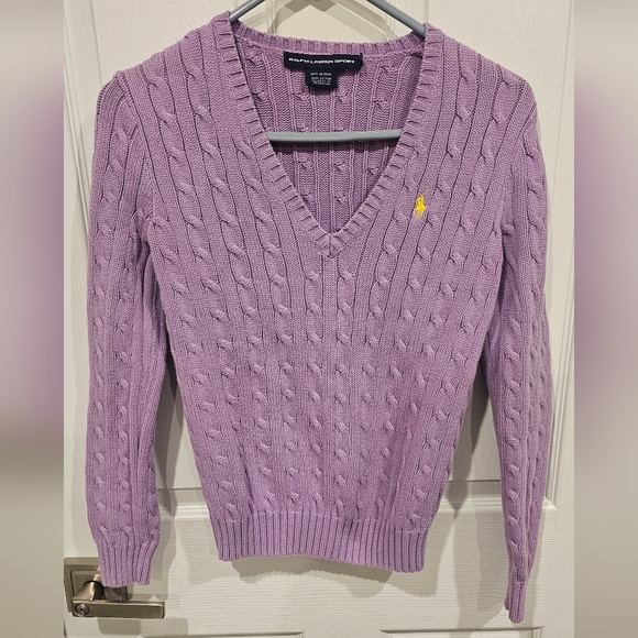 Ralph Lauren Sport Women's Lavender V-Neck Sweater 100% Cotton Size-M - Picture 3 of 11